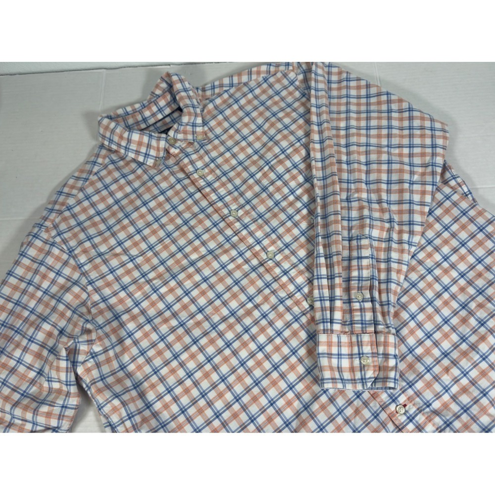 Cremieux Classics Button Down Shirt Mens XL Blue Orange Plaid Cotton Business